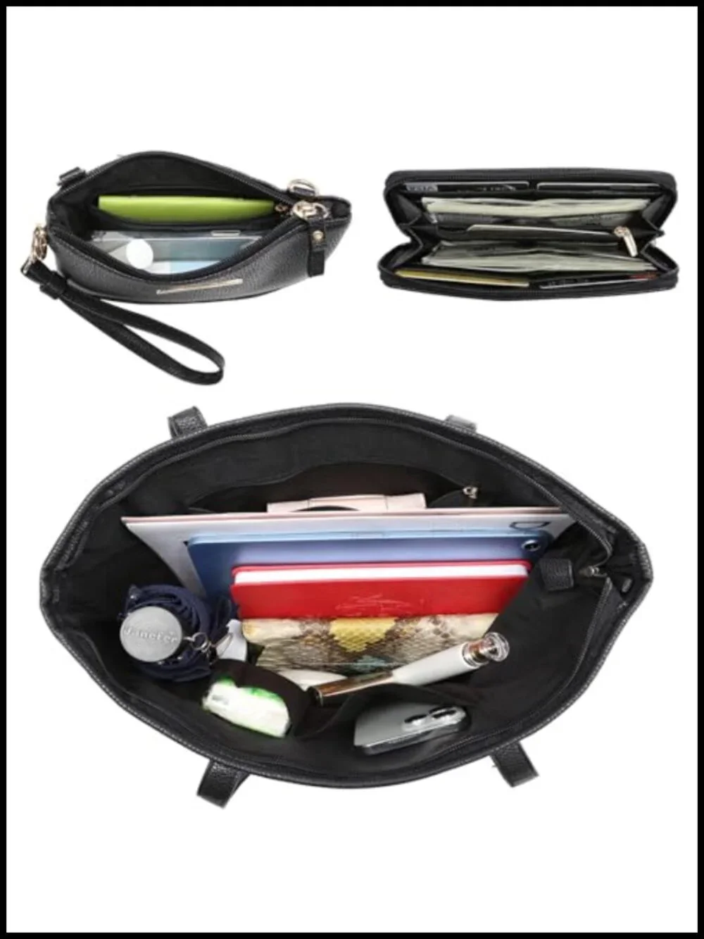 Vegan Leather Tote Bag Set with Crossbody Purse and Wallet 3-Piece Set